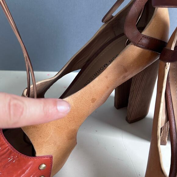 Sigerson Morrison heels size 9 colorblock orange wood Scandinavian studded MCM - Picture 8 of 12